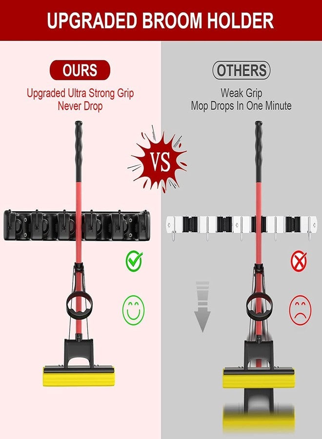 Xpandio Plastic Mop And Broom Holder Wall Mount, Heavy Duty Broom Holder Wall Mounted Or Tool Organizer For Home Garden Garage And Storage (5 Positions With 6 Hooks, Black) - Image 3